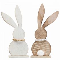 Tafeldecoratie Paashaas staander hout wit/natuur H27cm 2st