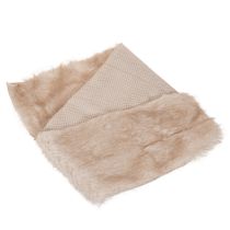 Artikel Beige tafelloper met een rand van imitatiebont, 24x140 cm