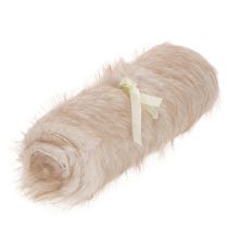 Artikel Beige tafelloper met een rand van imitatiebont, 24x140 cm