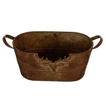 Artikel Ovale metalen schaal met handvatten, hertenmotief, roestkleurige afwerking, 36 cm