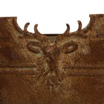 Artikel Ovale metalen schaal met handvatten, hertenmotief, roestkleurige afwerking, 36 cm