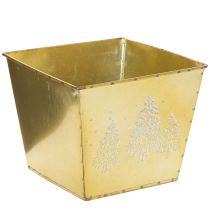 Artikel Metalen plantenbak met glinsterend dennenboommotief, 18 cm