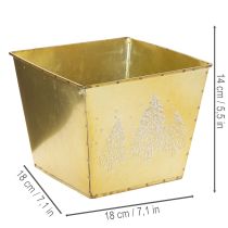 Artikel Metalen plantenbak met glinsterend dennenboommotief, 18 cm