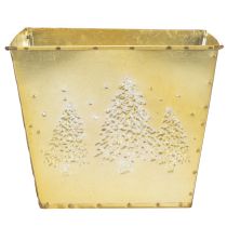 Artikel Metalen plantenbak met glinsterend dennenboommotief, 18 cm