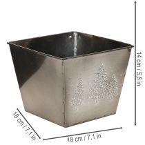 Artikel Vierkante metalen plantenbak met dennenboommotief, 18 cm