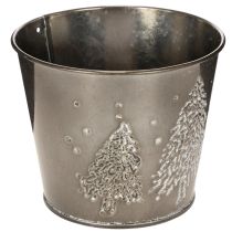 Artikel Metalen plantenbak met glinsterende dennenboompjes, 13 cm