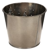 Artikel Metalen plantenbak met glinsterende dennenboompjes, 13 cm