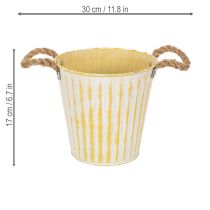 Artikel Metalen pot, lentedecoratie, plantenbak met handvatten, geel, shabby chic, Ø18cm, H17.5cm