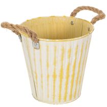 Artikel Metalen pot, lentedecoratie, plantenbak met handvatten, geel, shabby chic, Ø18cm, H17.5cm