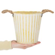 Artikel Metalen pot, lentedecoratie, plantenbak met handvatten, geel, shabby chic, Ø18cm, H17.5cm
