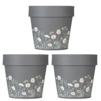 Artikel Bloempot met verfijnd bloemenmotief, praktisch voor op balkon of terras, 15 cm, 3 stuks