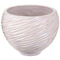 Artikel Keramische plantenbak crème-roze - moderne decoratieve plantenbak met groefpatroon Ø15cm 2 stuks