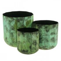 Bloempot groen metaal Ø26cm/20cm/16cm set van 3