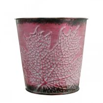 Artikel Planter met bladdecoratie, metalen vat, herfst, plantenpot wijnrood Ø10cm H10cm