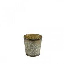 Artikel Planter voor de herfst, metalen pot met bladdecoratie, gouden plantenbak Ø10cm H10cm