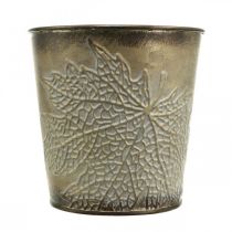 Artikel Planter voor de herfst, metalen pot met bladdecoratie, gouden plantenbak Ø10cm H10cm