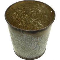 Artikel Planter voor de herfst, metalen pot met bladdecoratie, gouden plantenbak Ø10cm H10cm