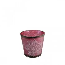 Artikel Planter met bladdecoratie, metalen vat, herfst, plantenpot wijnrood Ø10cm H10cm