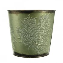 Artikel Plantenbak voor de herfst, plantenbak met bladdecoratie, metalen emmer groen Ø14cm H12,5cm