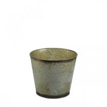 Artikel Planter voor de herfst, metalen emmer met bladdecoratie, gouden metalen schaal Ø14cm H12.5cm