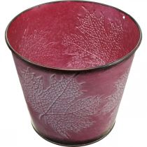 Artikel Bloempot met bladdecoratie, herfstdecoratie, metalen plantenbak wijnrood Ø16.5 cm H14.5 cm