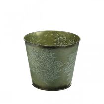 Artikel Decoratieve emmer met bladdecoratie, herfstpot, metalen decoratie groen Ø17cm H14.5cm