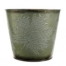 Artikel Decoratieve emmer met bladdecoratie, herfstpot, metalen decoratie groen Ø17cm H14.5cm