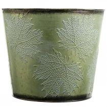Artikel Planter, metalen pot met esdoorn bladeren, herfstdecoratie groen Ø25.5cm H22cm