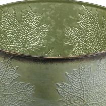 Artikel Planter, metalen pot met esdoorn bladeren, herfstdecoratie groen Ø25.5cm H22cm