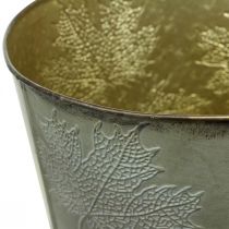 Artikel Plantenpot, herfstdecoratie, metalen vat met gouden bladeren Ø25,5cm H22cm