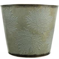 Artikel Plantenpot, herfstdecoratie, metalen vat met gouden bladeren Ø25,5cm H22cm