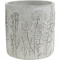 Betonnen bloempot wit met reliëf bloemen vintage Ø16cm