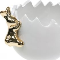 Paasschaal decoratieve schaal keramisch ei wit gouden konijn 2st