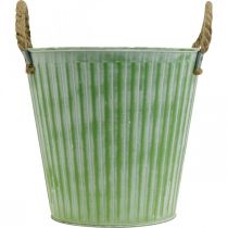 Artikel Plantenemmer, metalen pot met handvatten, decoratieve plantenbak roze/groen/geel shabby chic Ø12cm H10cm set van 3