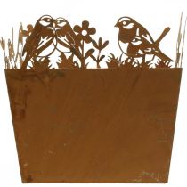 Artikel Plantenpot, metalen decoratie met vogels, cachepot, lente patina H15.5cm