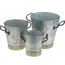 Metalen cachepot met handvatten vintage decoratie Ø26 / 20 / 17cm set van 3