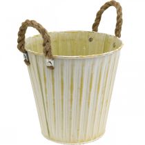 Artikel Metalen pot, lentedecoratie, plantenbak met handvatten Geel Shabby Chic Ø18cm H17.5cm