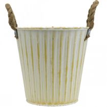 Artikel Metalen pot, lentedecoratie, plantenbak met handvatten Geel Shabby Chic Ø18cm H17.5cm