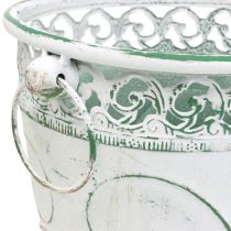 Artikel Blikken kuip met reliëf, plantenbak met handvatten wit, groen shabby chic H22/19.5/17.5cm Ø25.5/20.5/15.5cm set van 3