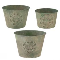 Bloempot metaal groen vintage Ø22cm–13,5cm set van 3