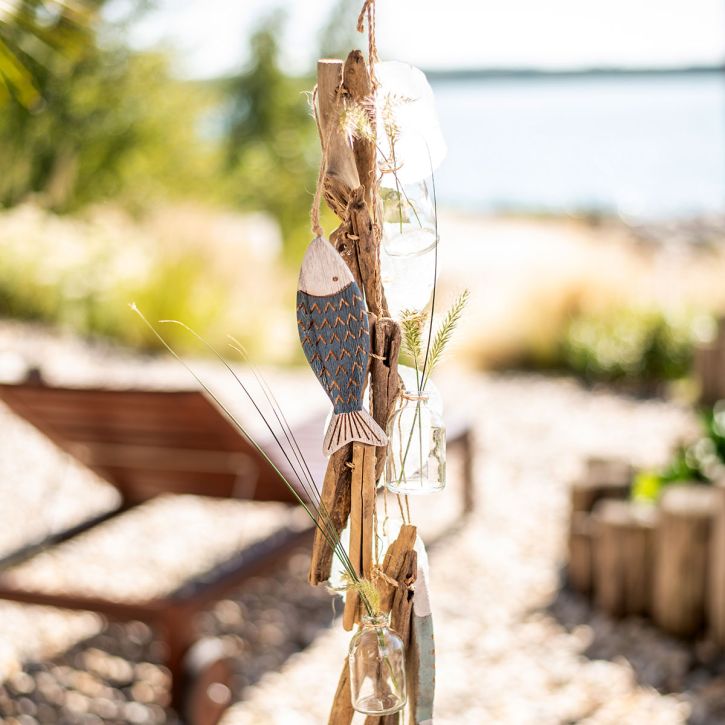 Drijfhoutslinger maritieme drijfhoutdecoratie met glazen vazen 70cm