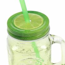 Drinkglas met deksel en rietje assorti Ø7cm H13.5cm 2st