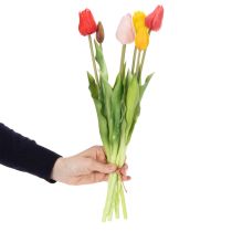 Artikel Kunstmatig tulpenboeket, kleurrijk, realistische decoratie, hoge kwaliteit voor thuis, 43 cm, 7 stuks