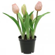 Artikel Tulp roze, groen in pot Kunstpotplant decoratieve tulp H23cm