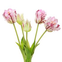 Artikel Tulpen kunst papegaai tulpen paars boeket met 5 bloemen 40cm