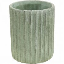 Plantenbak Keramiek Groen Retro Gestreept Ø13.5cm H17cm