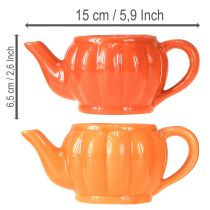 Artikel Keramische plantenpot/theepot, diverse oranje tinten, 15×9×6,5 cm, 2 stuks