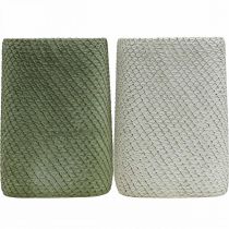 Artikel Plantenbak keramiek wit groen reliëf mesh 14x14cm H21.5cm 2st