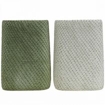 Artikel Plantenbak keramiek wit groen reliëf mesh 12x12cm H17.5cm 2st