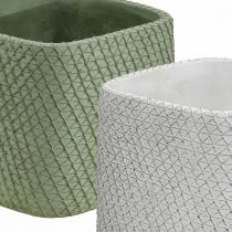 Artikel Plantenbak keramiek wit groen reliëf mesh 12,5x12,5cm H9cm 2st